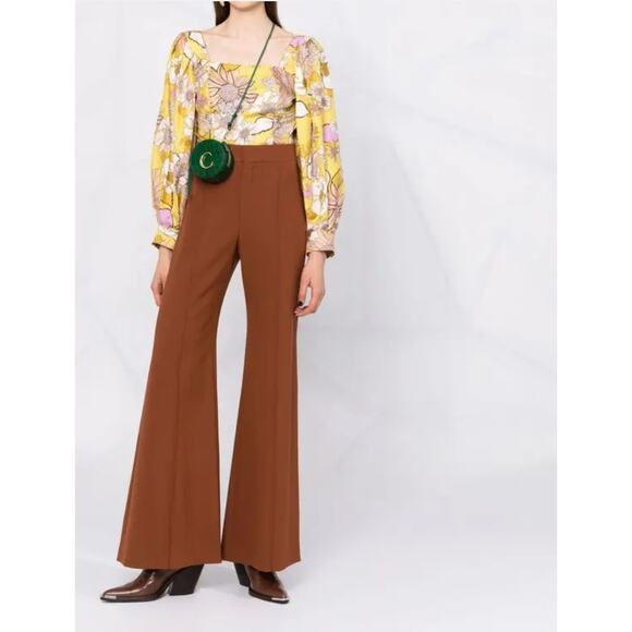 SANDRO NWT Ginger Blouse Yellow Green Size 0 Floral Print Silk Twill Square Neck - Picture 3 of 14